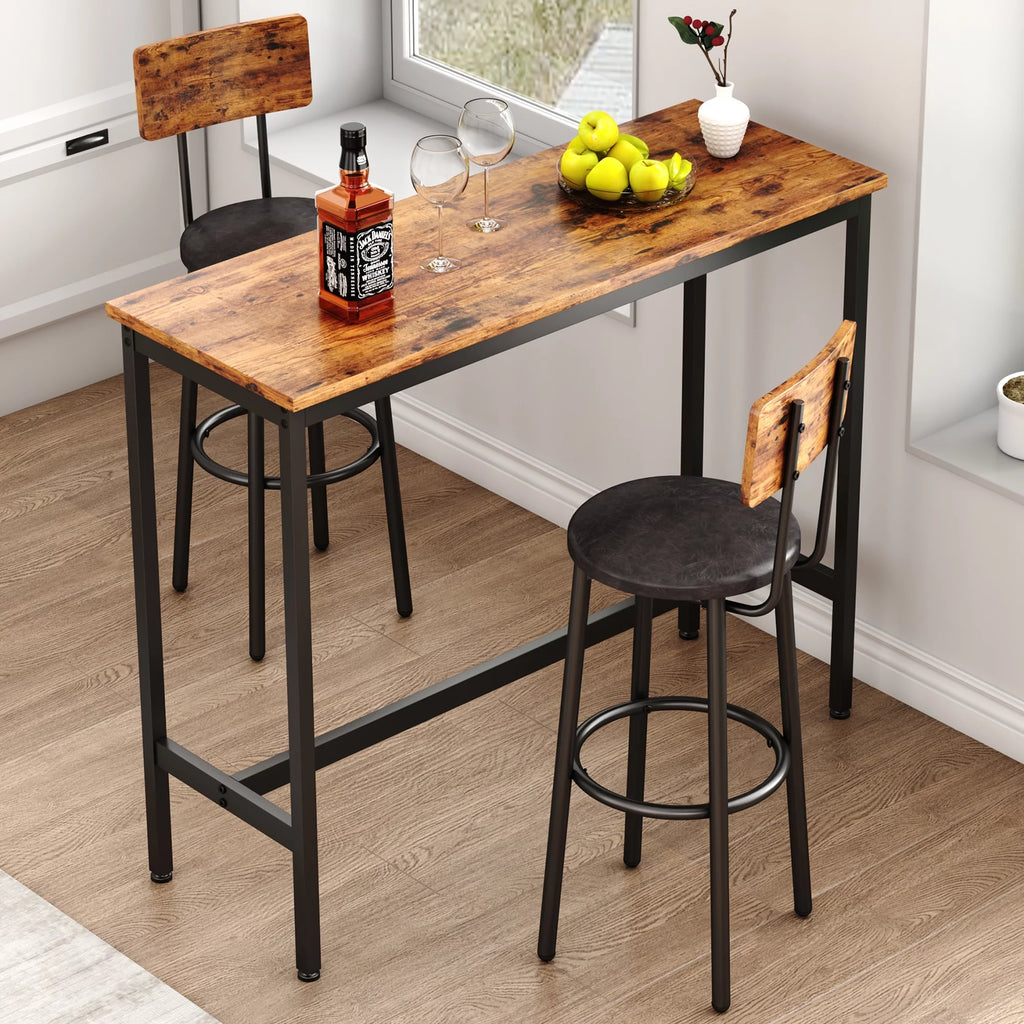 Rustic Brown 3 Pieces Bar Table Set with 2 Stools J7694