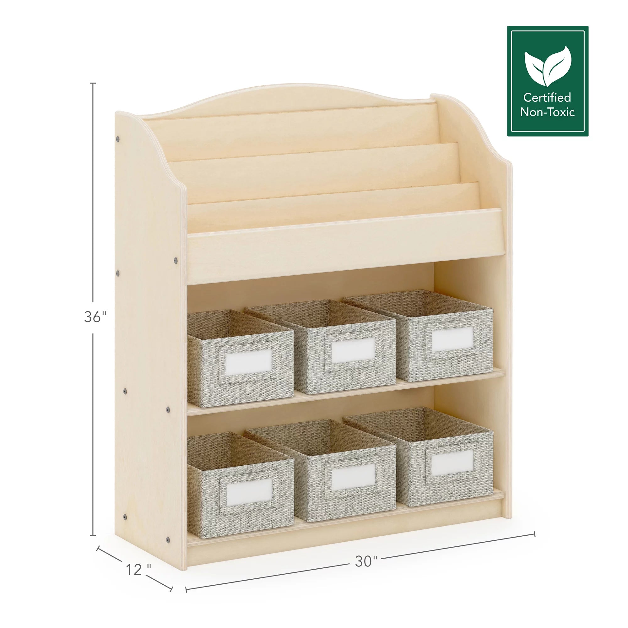 Natural 6 Fabric Storage Bins Book Display and Toy Storage Organizer B43522