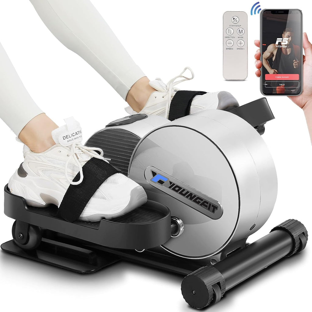 Under Desk Elliptical, Electric Seated Foot Pedal Exerciser with LCD Display Monitor, Remote Control D9166