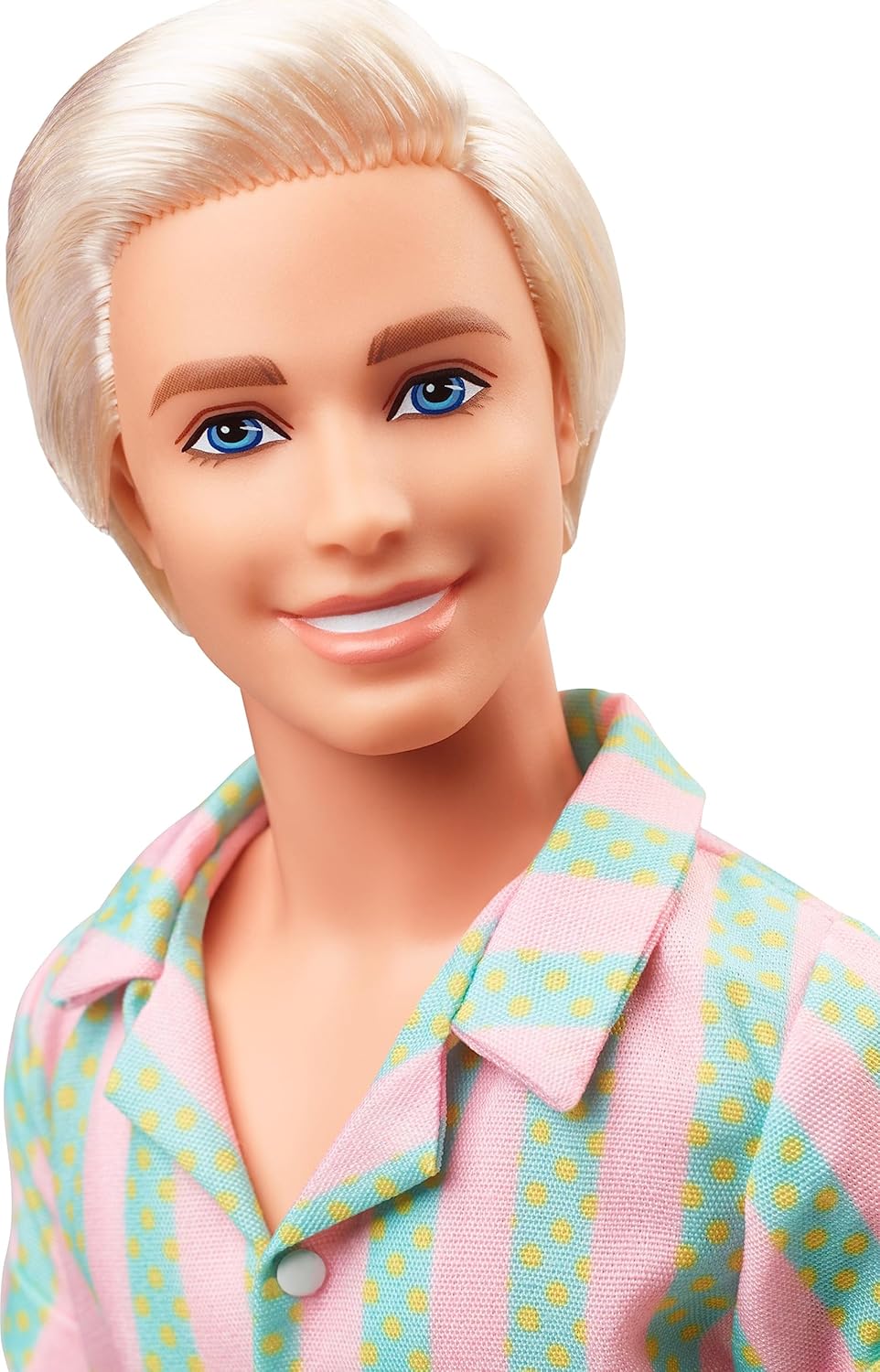Ken Doll wearing Pastel Pink & Green Striped Beach Matching Set with Surfboard & White Sneakers S4005
