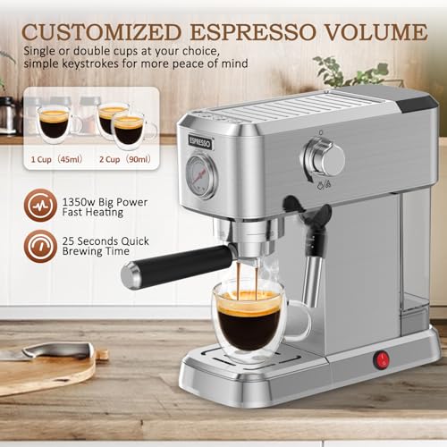 Compact Stainless Steel Espresso Machine with 50oz Water Tank Y8546