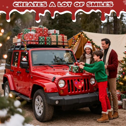 Car Decoration with LED Lights, Car Antlers, Window Sticker, Jingle Bells, Rudolph Nose - Car Reindeer Auto Holiday Accessories Decoration Kit Z459298