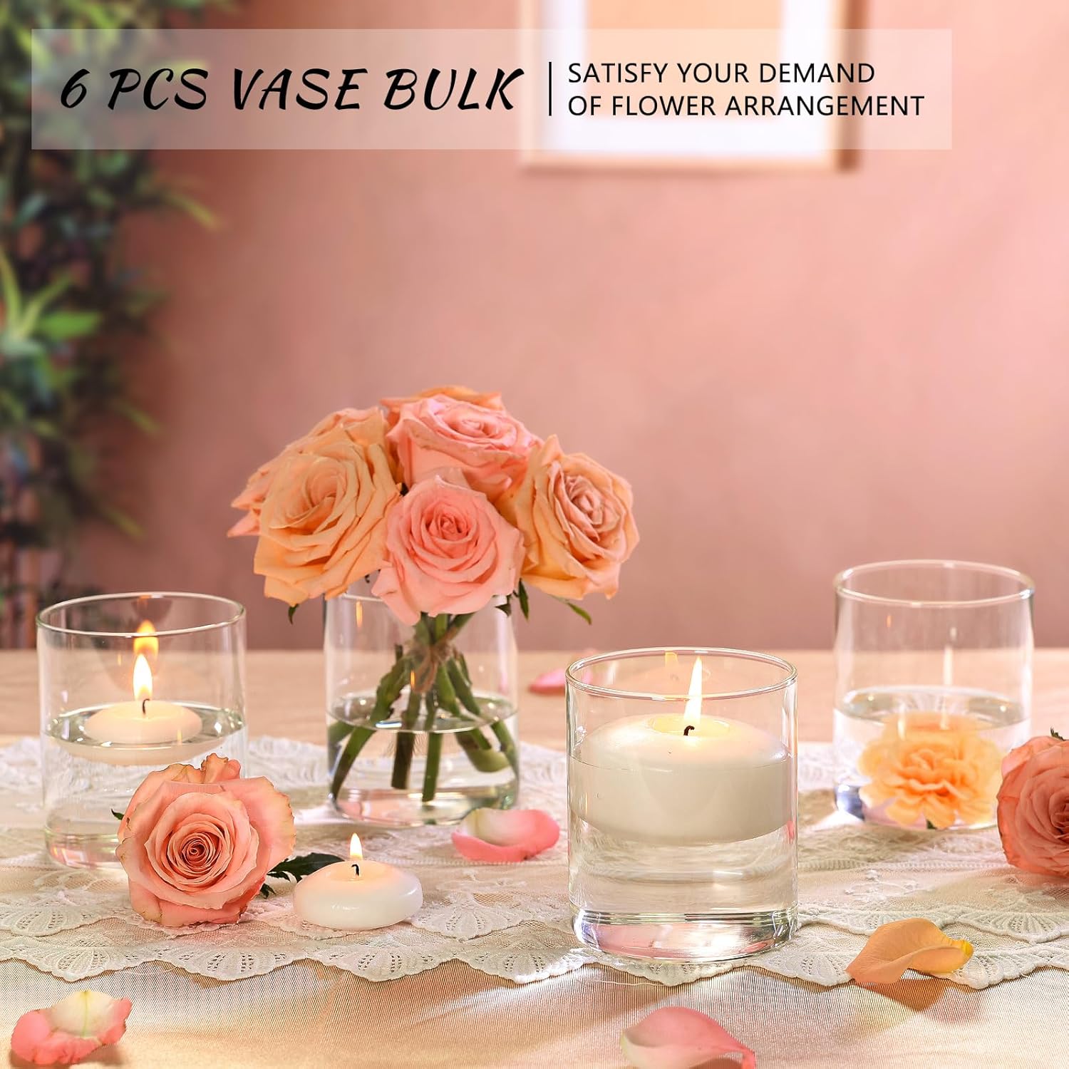 Glass Cylinder Vase Set of 6 Clear Glass Flower Vases Bulk P2141
