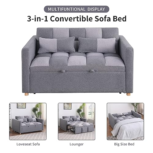 Brown Teddy Fabric Pull Out Sleeper Sofa with Adjustable Backrest and Pillows G628159