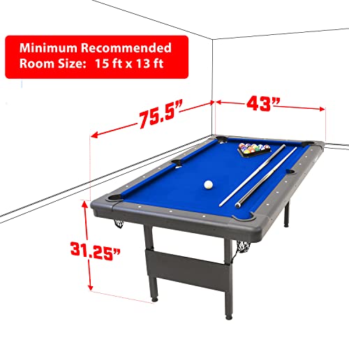 6, 7, or 8 ft Portable Billiards Table with Balls, 2 Cue Sticks, Chalk and Felt Brush V42015