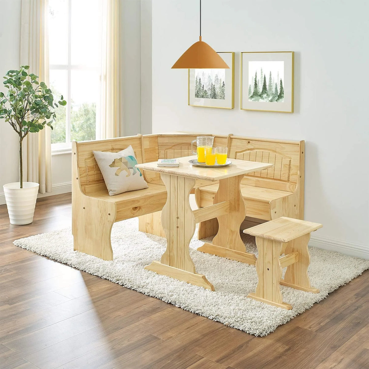 3 Piece Solid Wood Dining Table Set With Side Bench L1903