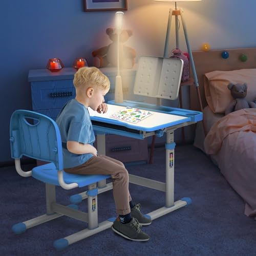 Green Height-Adjustable Kids Desk and Chair Set T4364