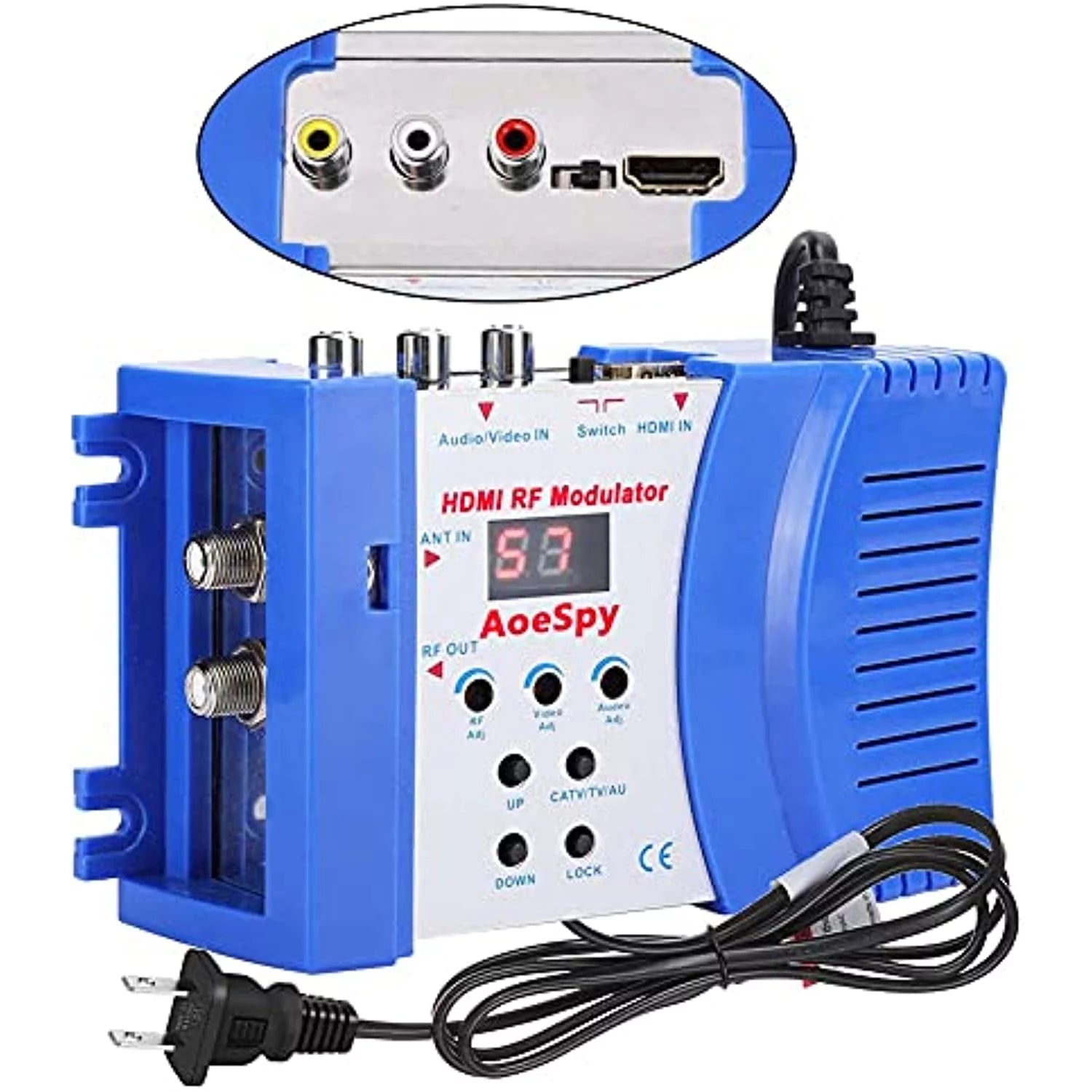 HDMI Modulator RF Converter RCA Coaxial Composite VHF UHF SDR Demodulator Adapter with Antenna in/Out and Channel Switch F790358