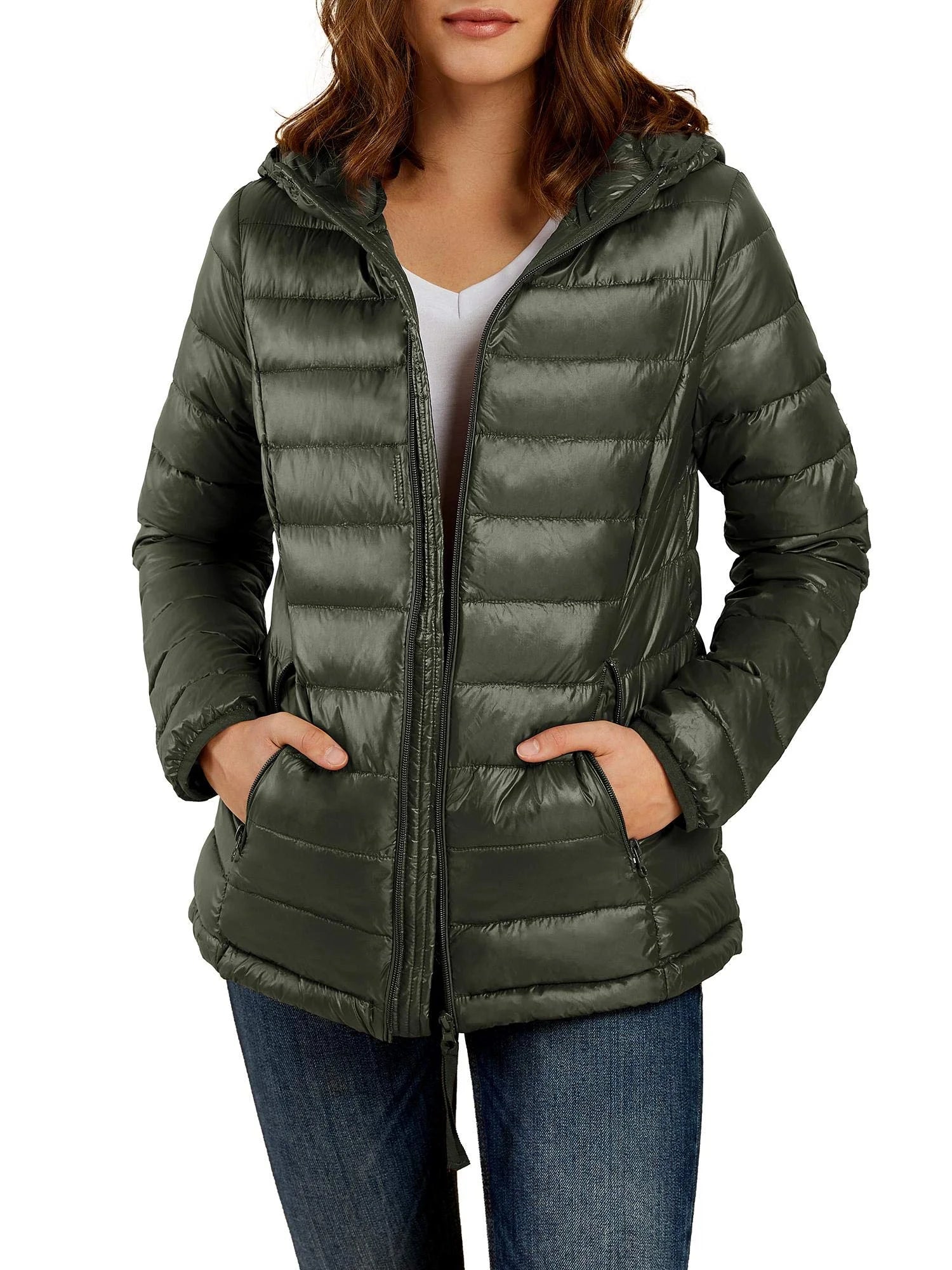 Women Short Down Jackets Packable Lightweight Hooded Puffer Coats with Pockets S-2XL I941