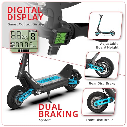 Electric Scooter, 40 MPH, 2x1000W Motor, 68 Miles Range, 10" Air Filled Tires, Foldable D90390