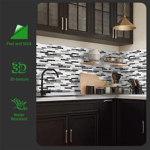 10-Sheet Self-Adhesive Vinyl Backsplash Tiles (Gray) S5219
