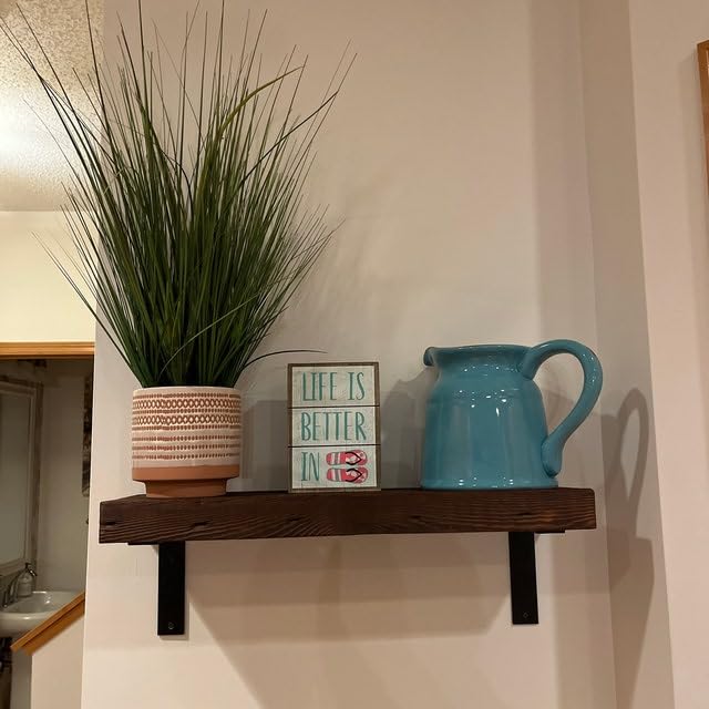 Reclaimed Wood Wall Shelf with Steel Angle Brackets, 36" L x 6" D, Unfinished Z4419