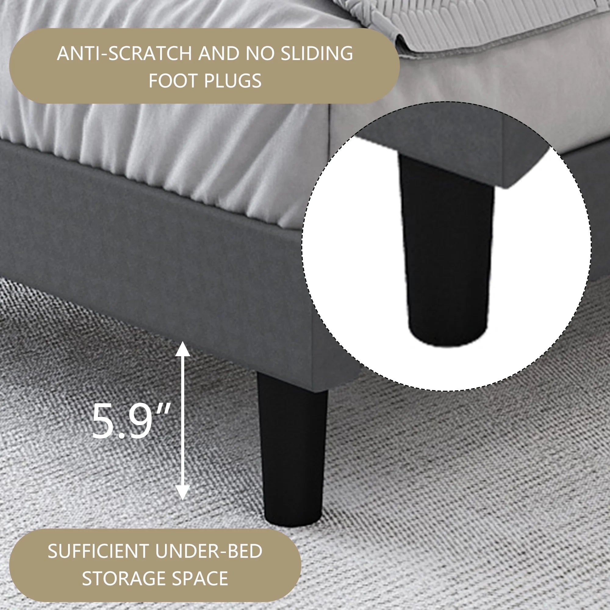Grey Twin Size Fabric Upholstered Platform Bed Frame W1219