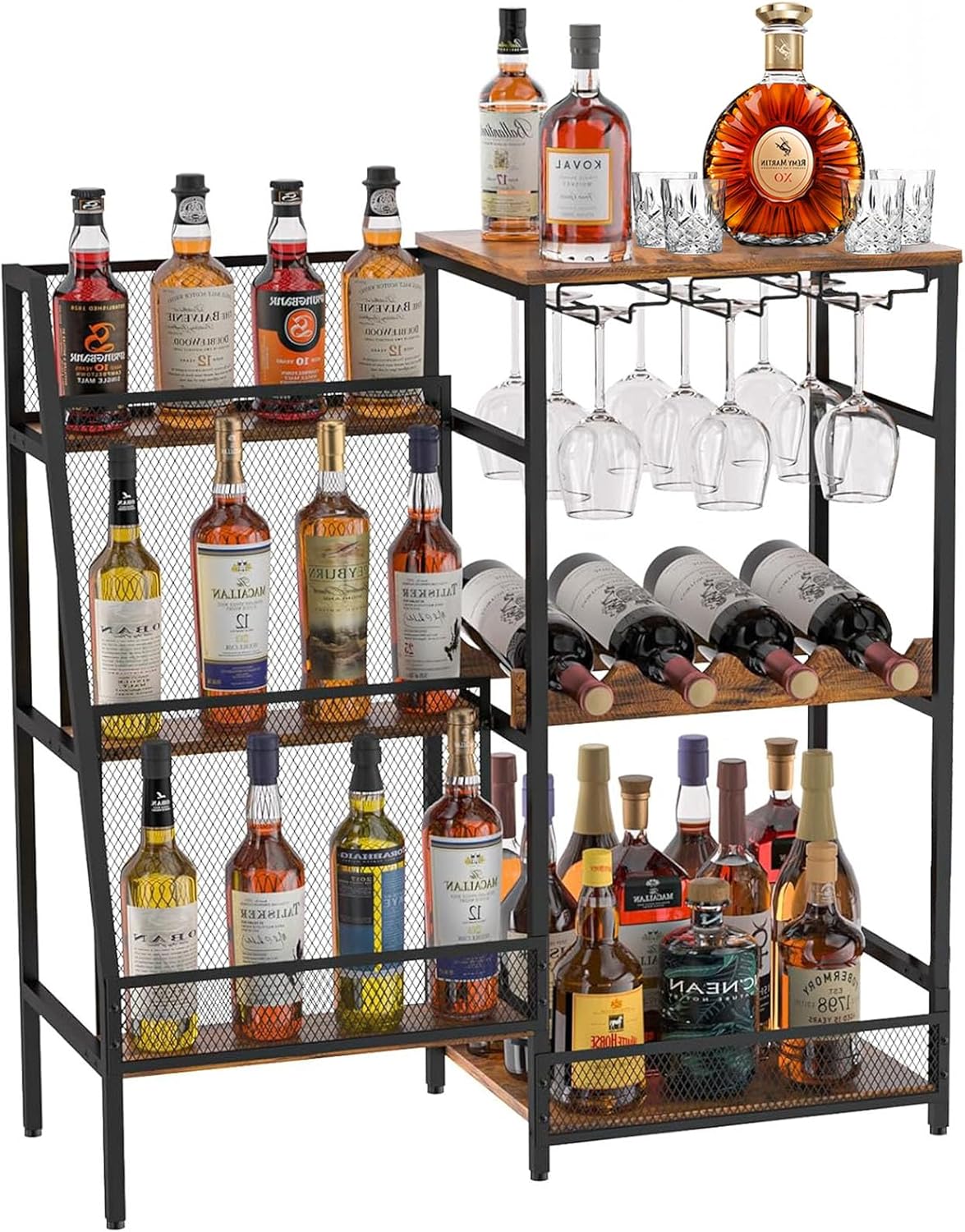Rustic Brown 3-Tier Floor Liquor Cabinet H233049