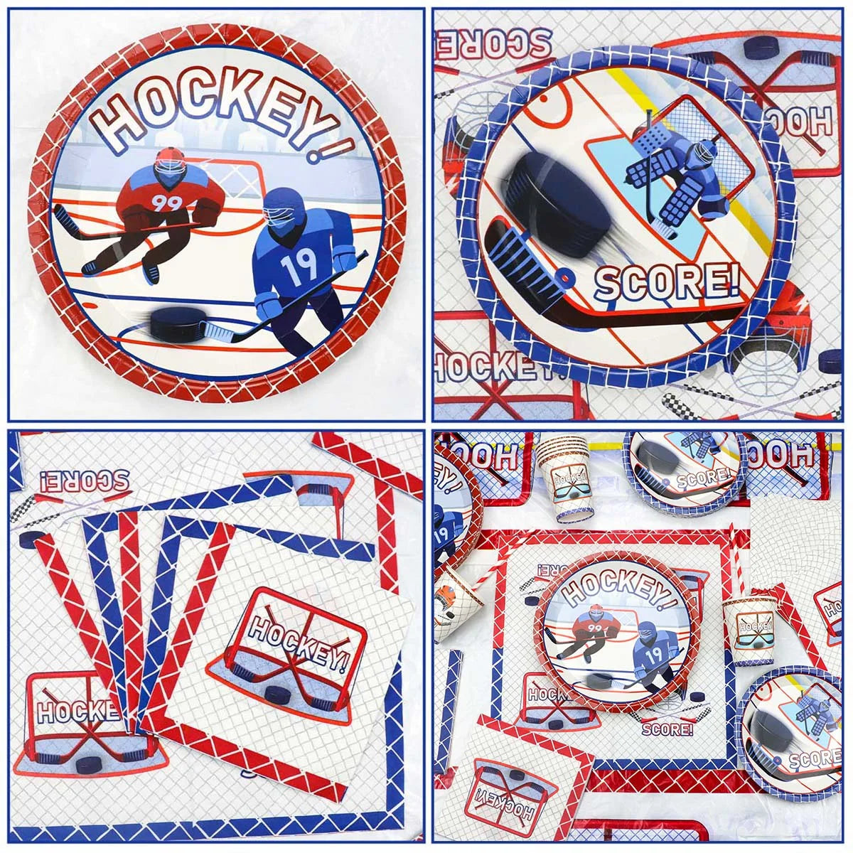 122 Pcs Hockey Plates Napkins Tablecloth Set O48254