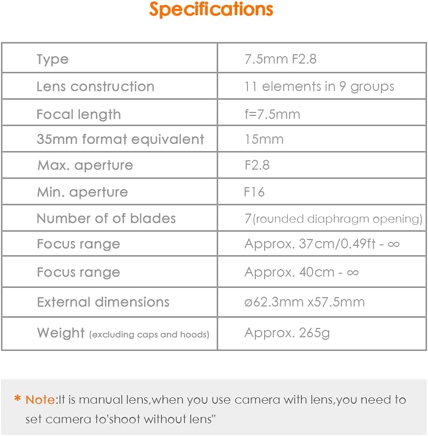 7.5mm F2.8 Fisheye Lens B892340