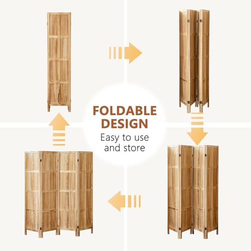 5.6 FT Folding Wooden Room Divider (Light Brown) M1488