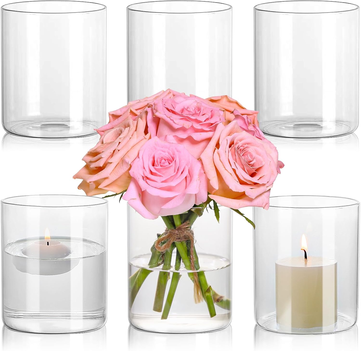 Glass Cylinder Vase Set of 6 Clear Glass Flower Vases Bulk P2141