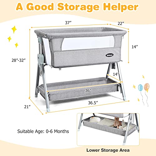 Dark Grey Baby Bassinet Bedside Crib with Storage Basket F31298