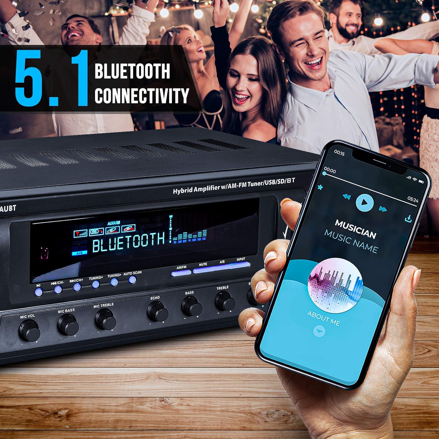300W 4 Channel Bluetooth Stereo Receiver with USB, AM FM, RCA K48924