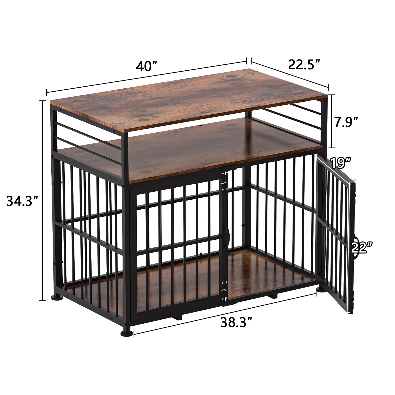 Brown 40" Wooden Dog Crate Furniture with Storage Shelf P713633