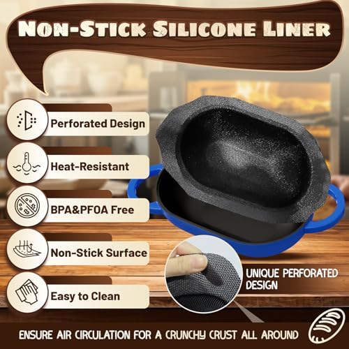 Enameled Cast Iron Oval Bread Oven with Non-Stick Silicone Liner, 2QT, Black L829412