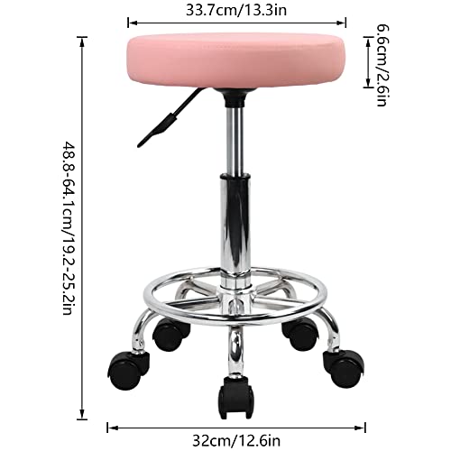 Pink PU Leather Rolling Stool with Foot Rest F7244