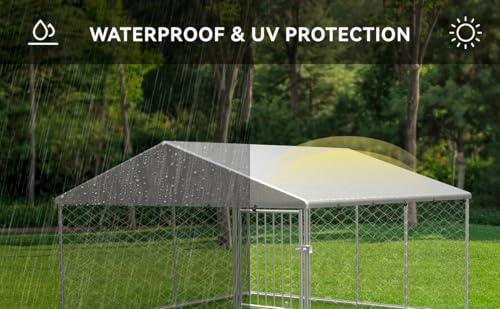 Large Outdoor Galvanized Steel Dog Kennel with Cover, 90" L x 90" W x 65" H O569