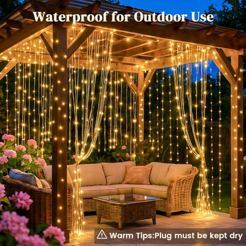 300 LED Fairy Curtain Lights, 9.8ft x 9.8ft Battery Operated Blue String Hanging Lights U57100