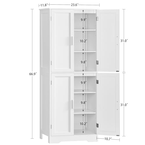 White 67" Storage Cabinet with 4 Doors and 2 Adjustable Shelves S4660