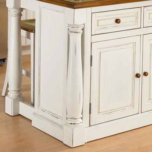 Off-White Kitchen Island Set with 2 Stools U624