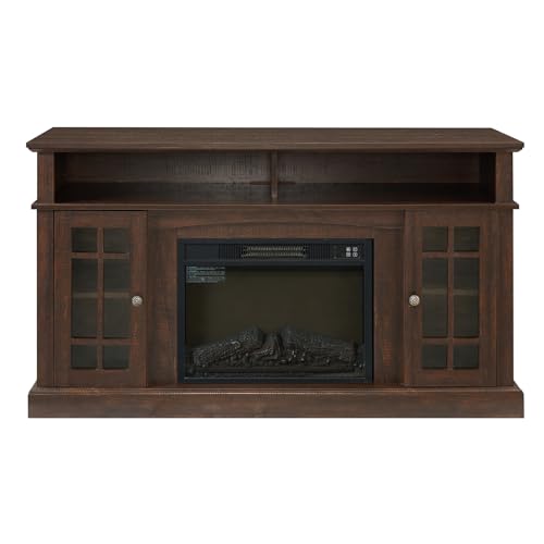 Dark Grey TV Stand with Electric Fireplace T429