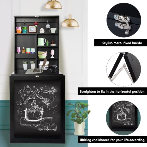 Black Folding Wall Mounted Table with Storage S996388