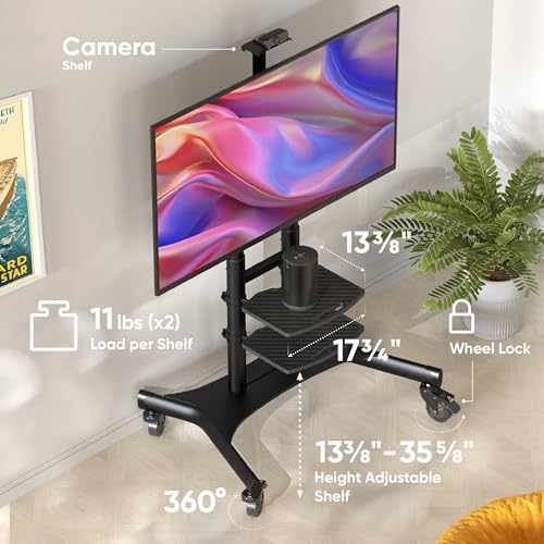 Black Mobile TV Stand on Wheels for 50-86 Inch TVs, Adjustable Height, VESA 800x500 O2325