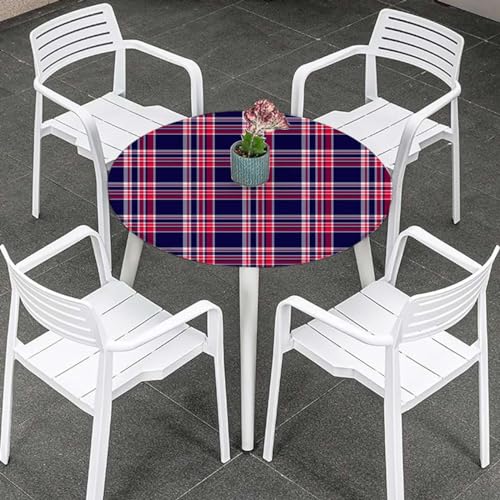 Multicolor Elastic Fitted Round Tablecloth Plaid Fits 45"-50" Diameter Tables R961847