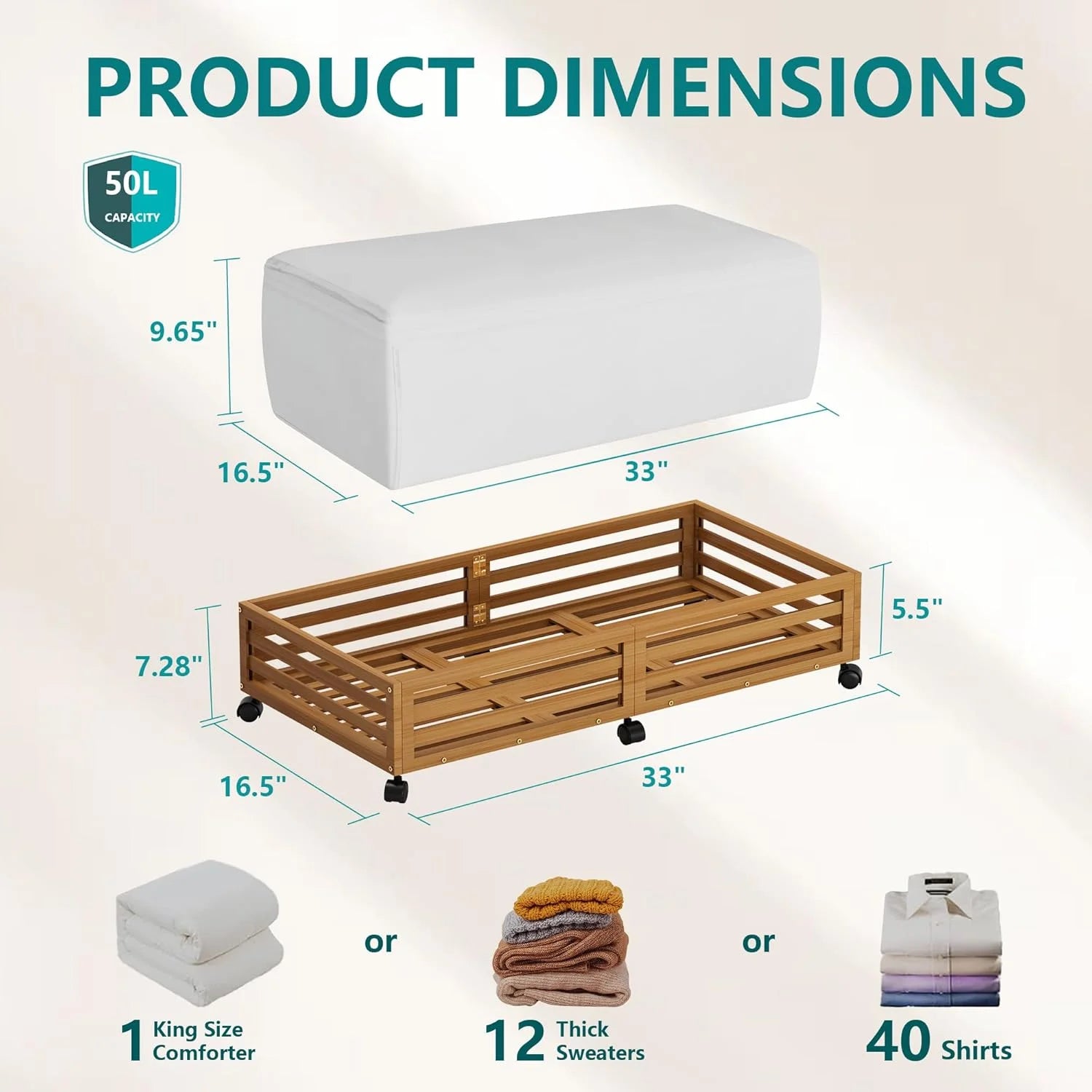 Bamboo Under Bed Storage Containers with Wheels 2 Packs U533944