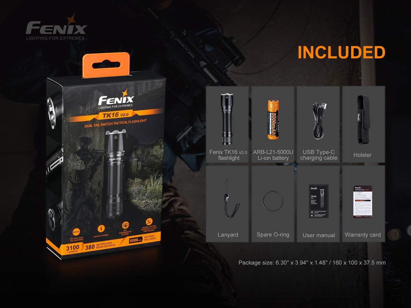 3100 Lumen LED Tactical Flashlight with USB Rechargeable Battery and Carrying Case G396910
