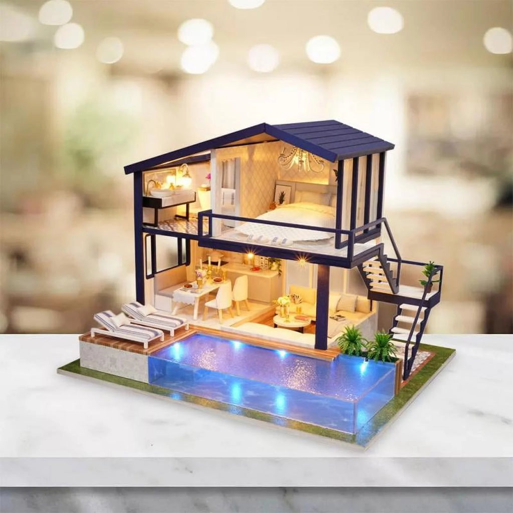 Miniature Dollhouse with LED Light, Swimming Z9172