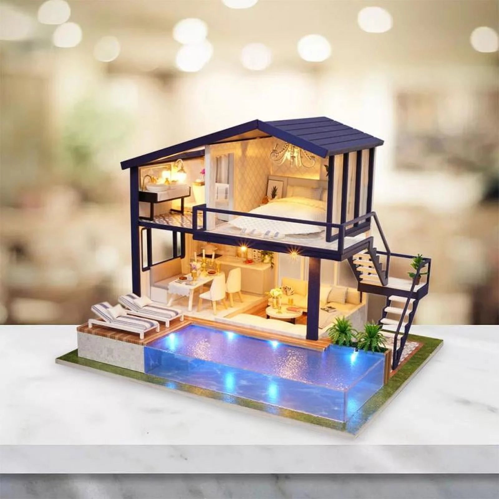 Miniature Dollhouse with LED Light, Swimming Z9172