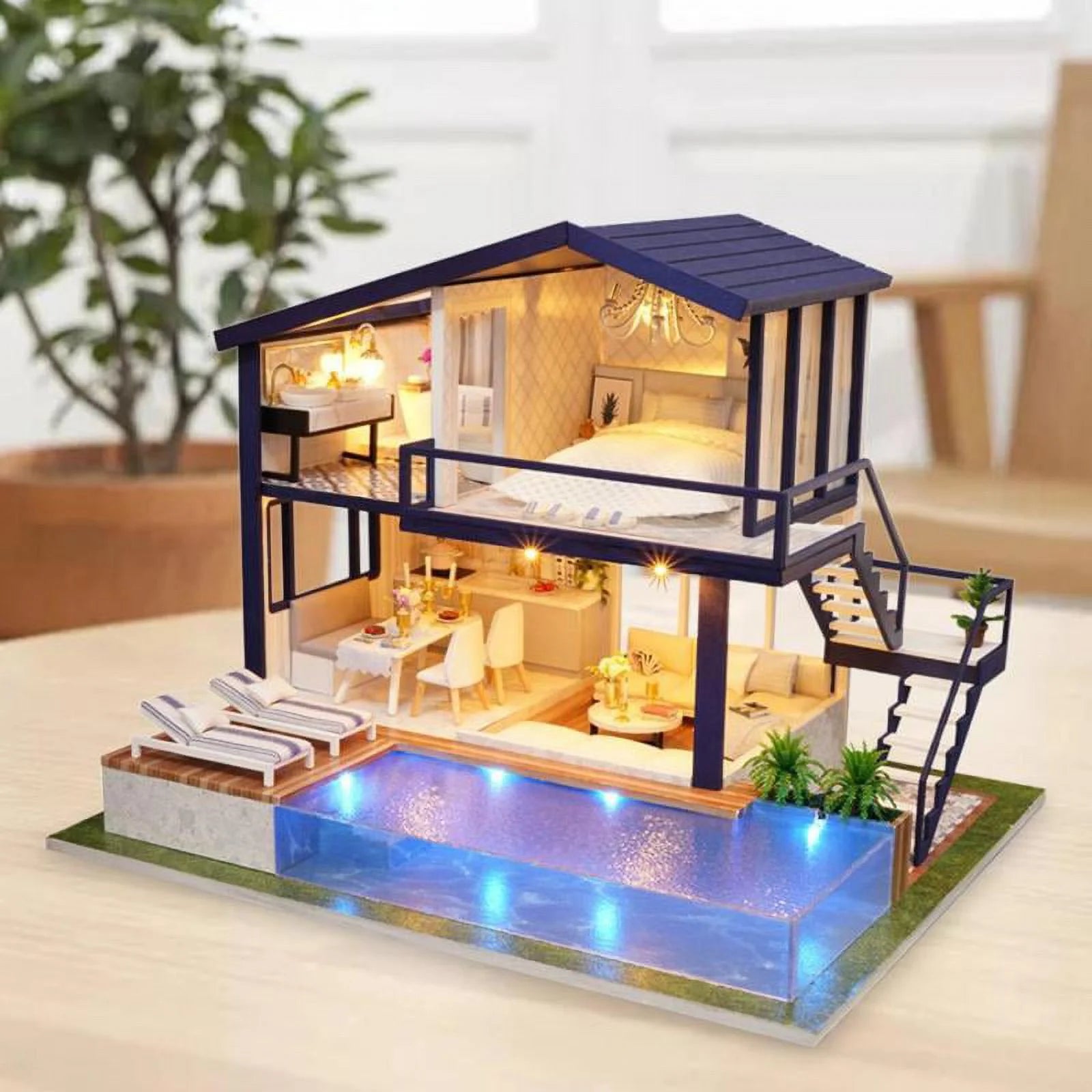 Miniature Dollhouse with LED Light, Swimming Z9172