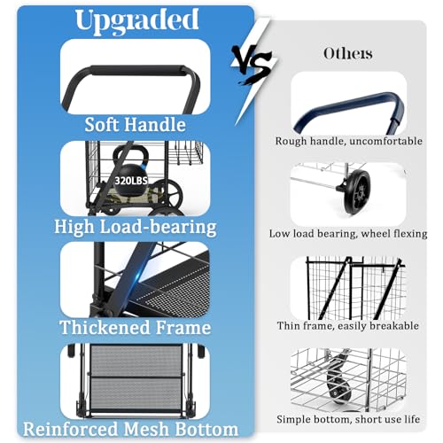 Heavy Duty Folding Shopping Cart with Double Basket, 360° Swivel Wheels, Waterproof Bag C887800