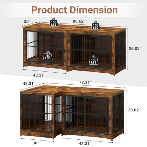Rustic Brown Double Dog Crate Furniture with Divider E43916