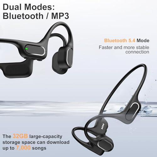 IP68 Waterproof 32GB MP3 Player Bone Conduction Headphones (Black) W6383