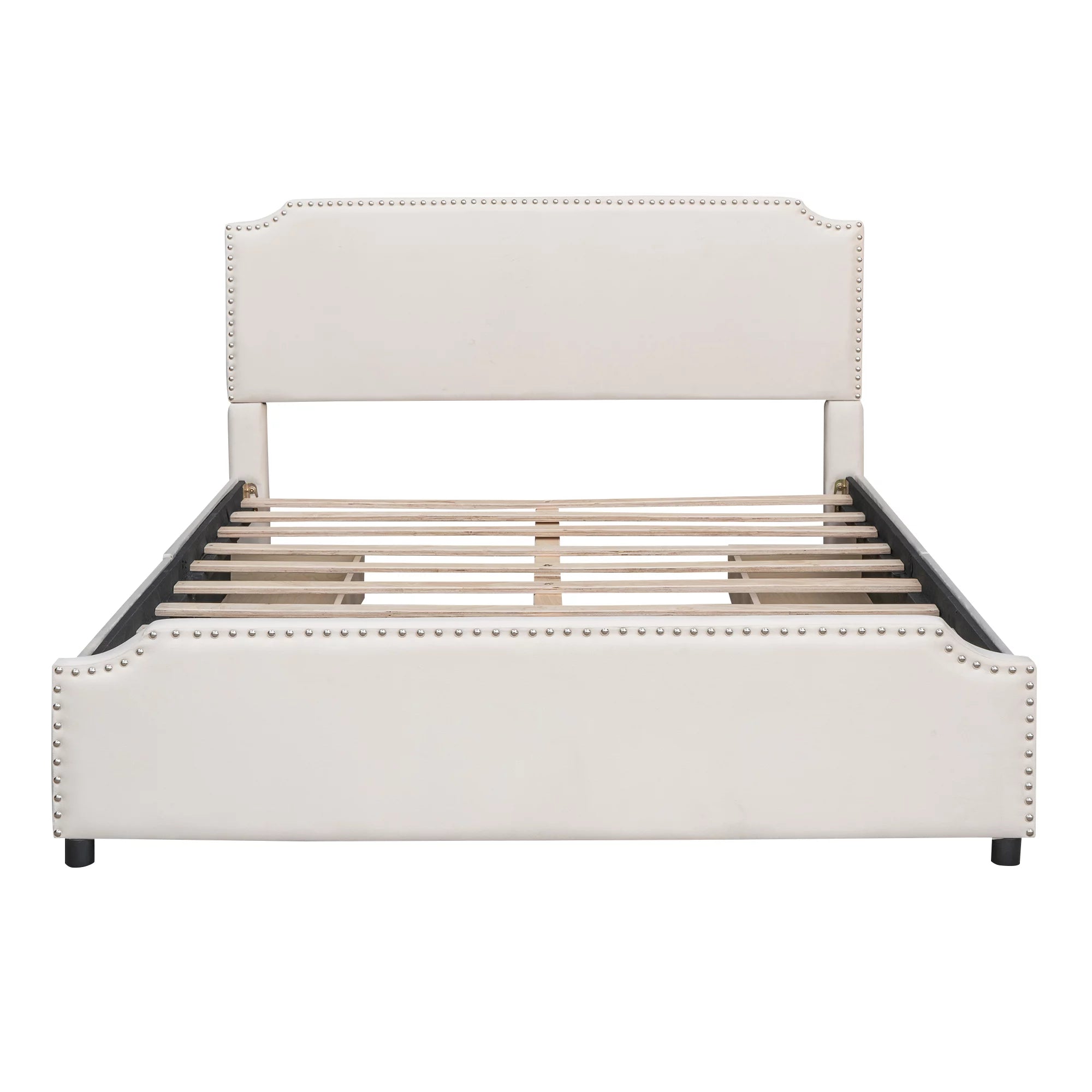 Beige Velvet Queen Size Bed with 4 Storage Drawers K452175