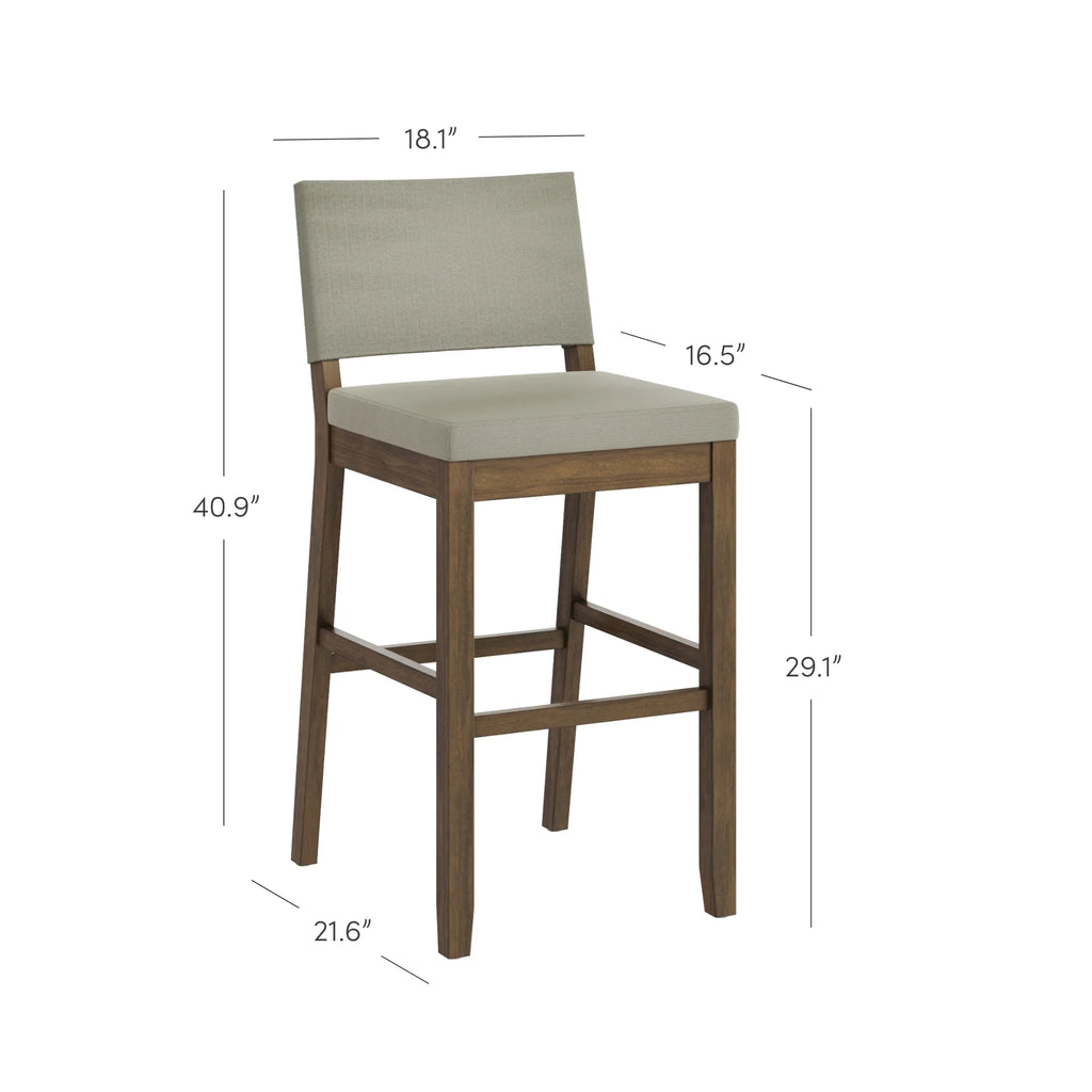 Light Gray Upholstered Bar Stool with Back and Solid Rubberwood Legs T777