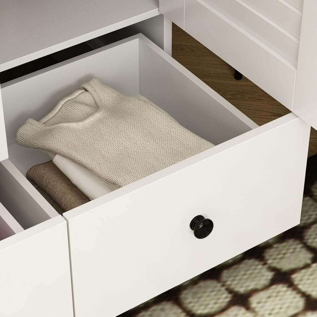 Rustic White Slat Door Wardrobe with 5 Drawers and 4 Doors G809