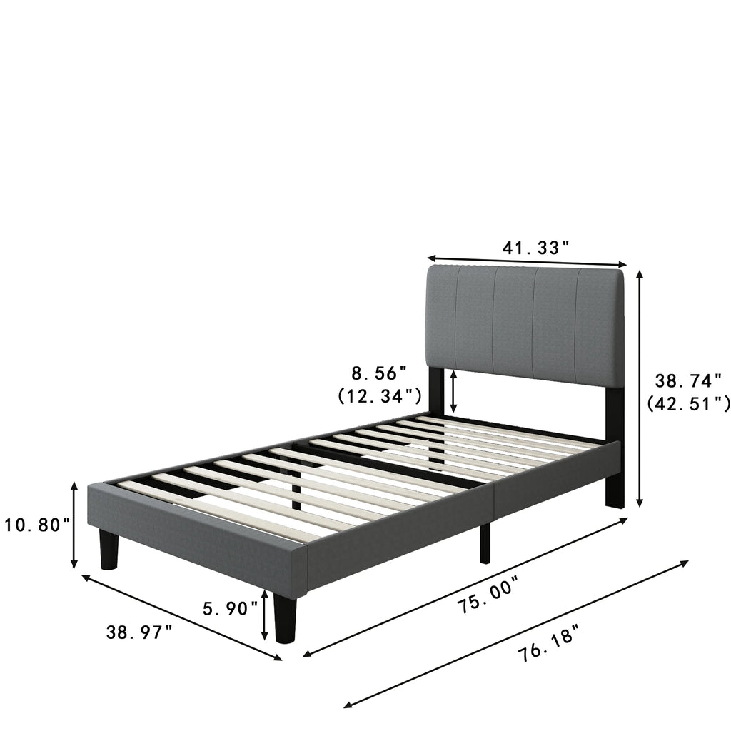 Grey Twin Size Fabric Upholstered Platform Bed Frame W1219