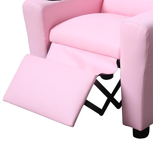 Pink PU Leather Kids Recliner Chair with Cup Holder K955