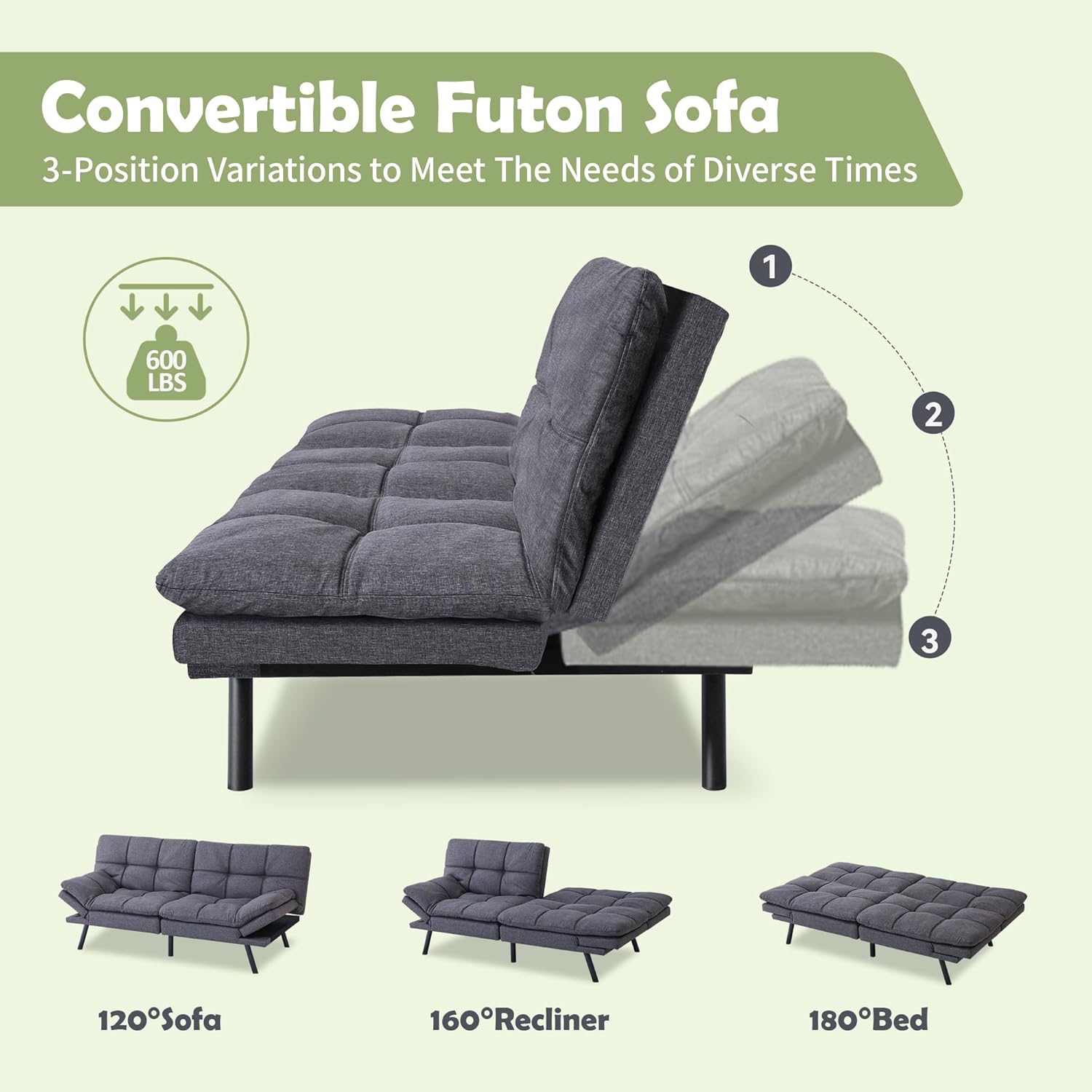 Gray Futon Bed Sofa T985665