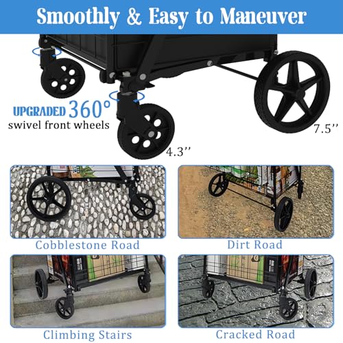 Heavy Duty Folding Shopping Cart with Double Basket, 360° Swivel Wheels, Waterproof Bag C887800